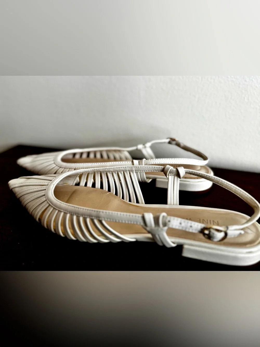 Nine West Cream Pointed Braided Slingback Flats